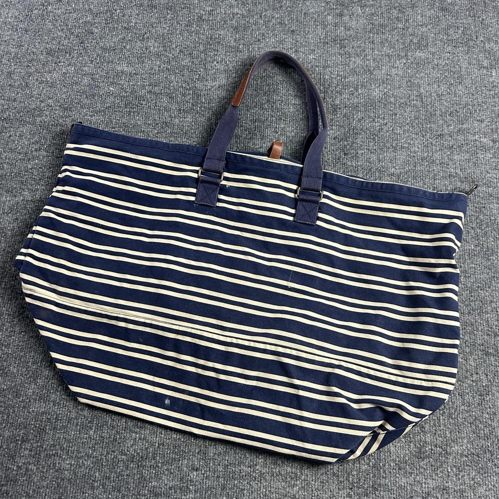 GAP Tote Bag Womens Extra Large Blue Striped Canvas Cotton Beach Travel R149593